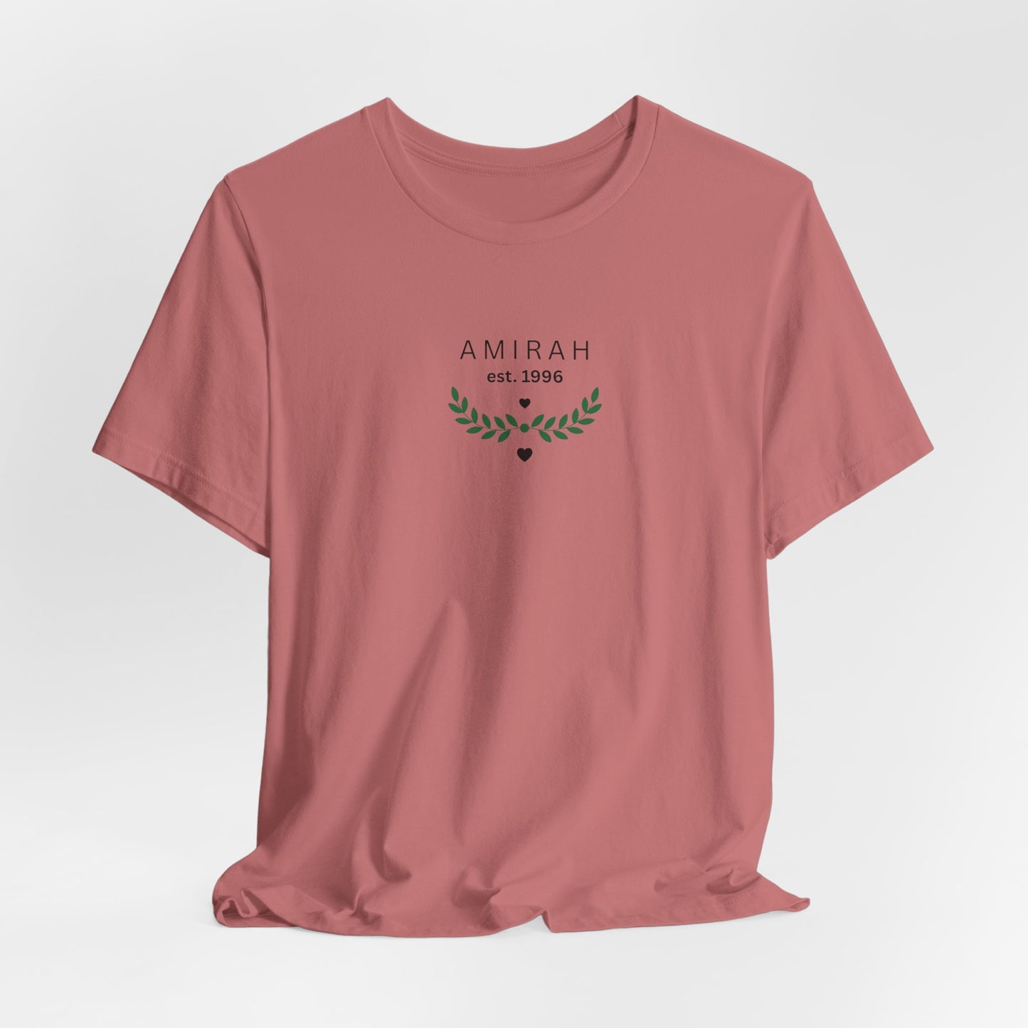 Personalized Name Tee — “AMIRAH est. 1996” Floral Monogram T-Shirt