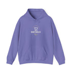 Birthday hooded sweatshirt in violet with “It’s My Birthday” chest print and front pouch pocket