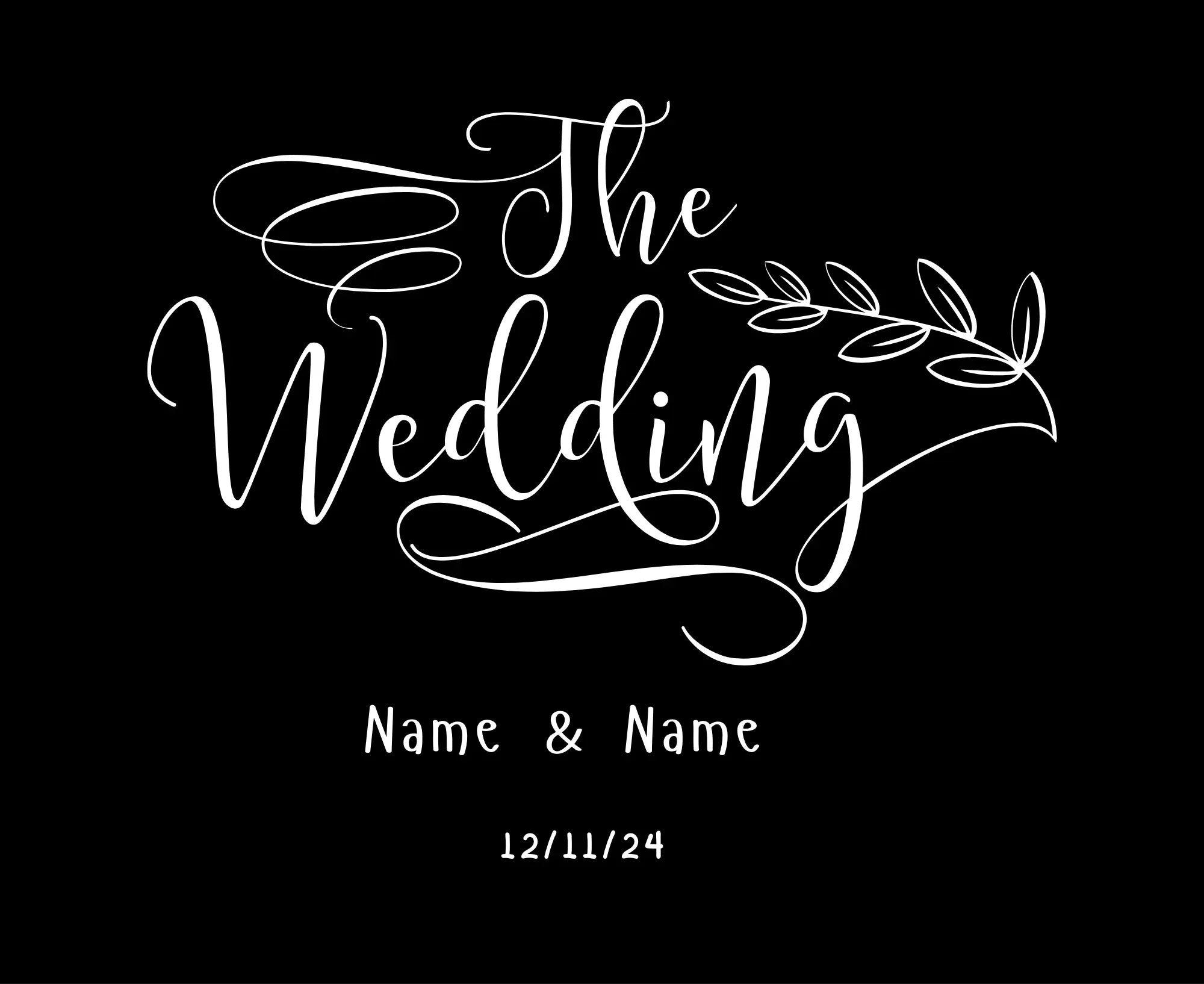 Personalised wedding day hoodie sweatshirt graphic with white “The Wedding” lettering