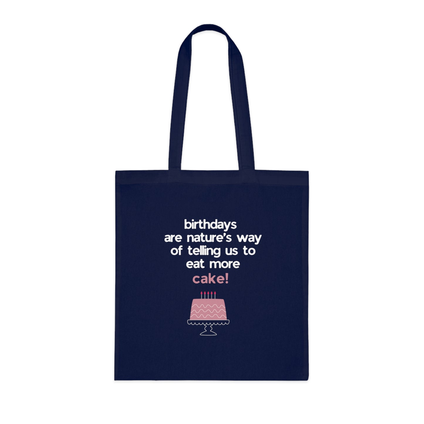 Birthday Cake Tote Bag – "Birthdays Are Nature’s Way of Telling Us to Eat More Cake" Cotton Shopper