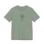Green crew-neck short-sleeve T-shirt with 'GOOD ENERGY ONLY' chest graphic