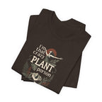 Brown plant lover t-shirt with 'crazy plant person' botanical graphic