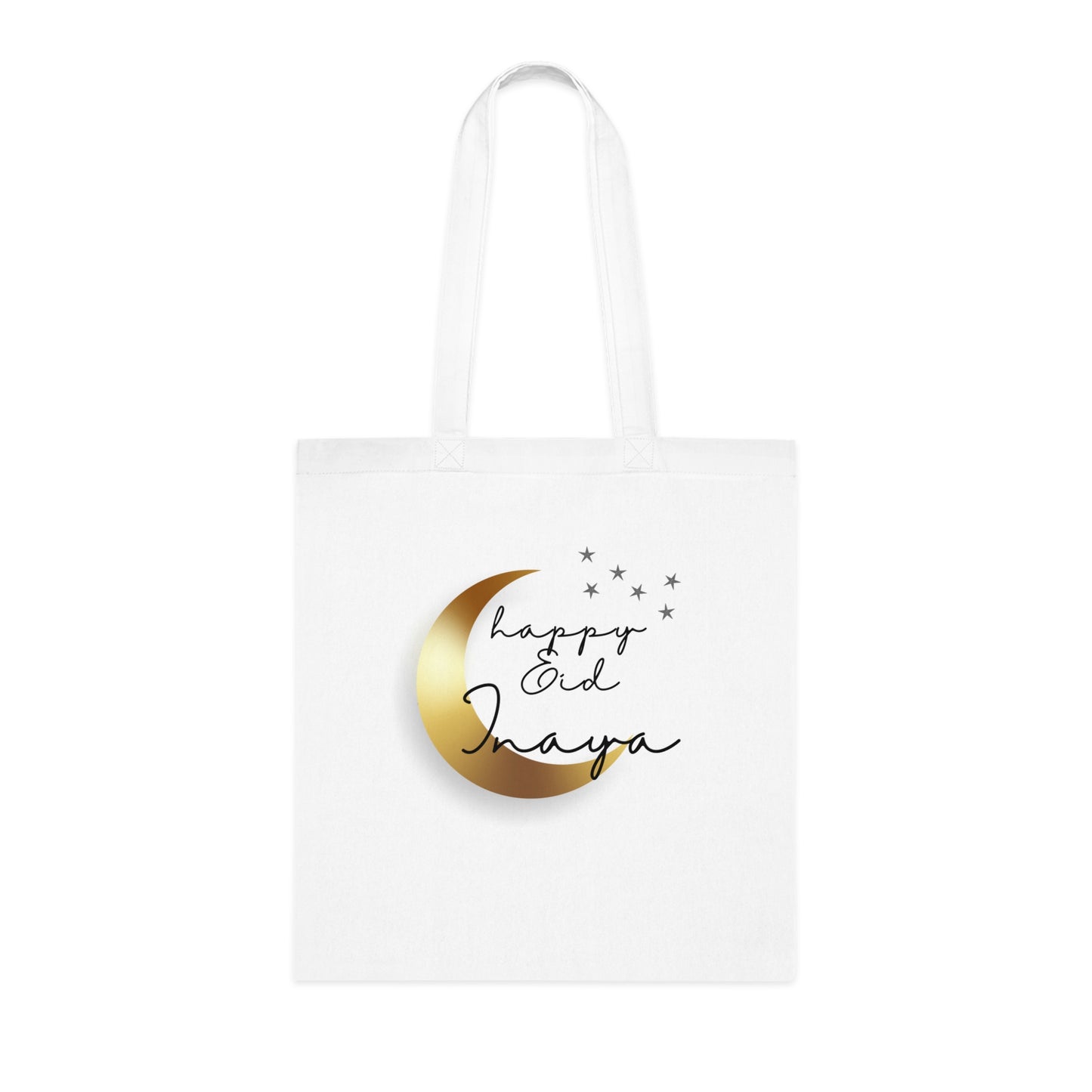 Personalised Happy Eid Tote Bag | Custom Name Moon & Stars Cotton Bag | Islamic Eid Gift