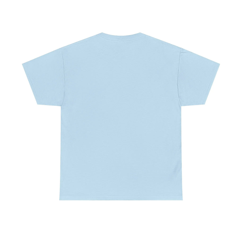 Light blue unisex heavy cotton t-shirt with crew neck and short sleeves, back view