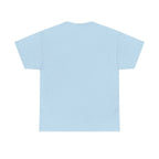 Light blue unisex heavy cotton t-shirt with crew neck and short sleeves, back view
