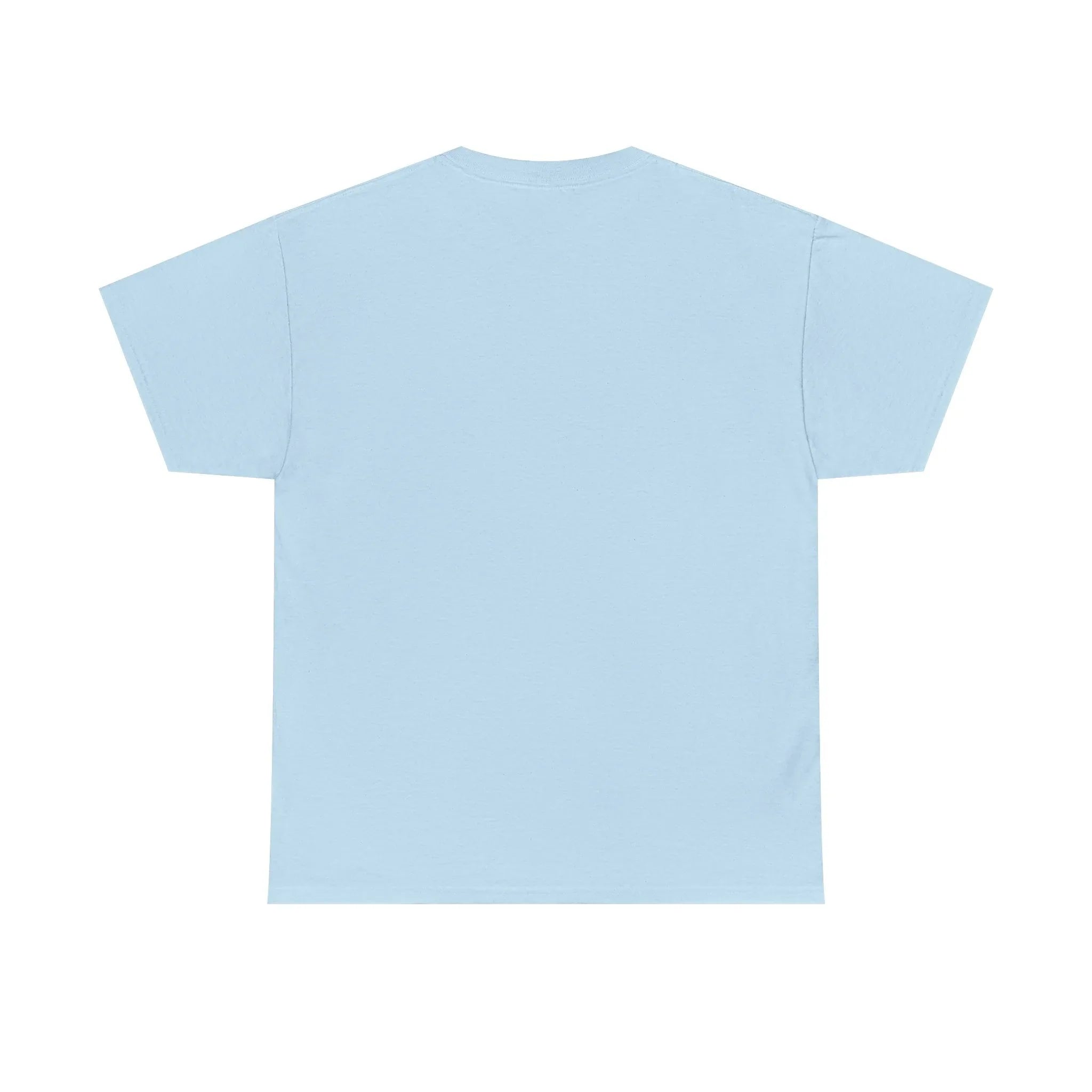 Light blue unisex heavy cotton t-shirt with crew neck and short sleeves, back view