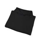 Black hoodie laid flat, adjustable drawstring hood