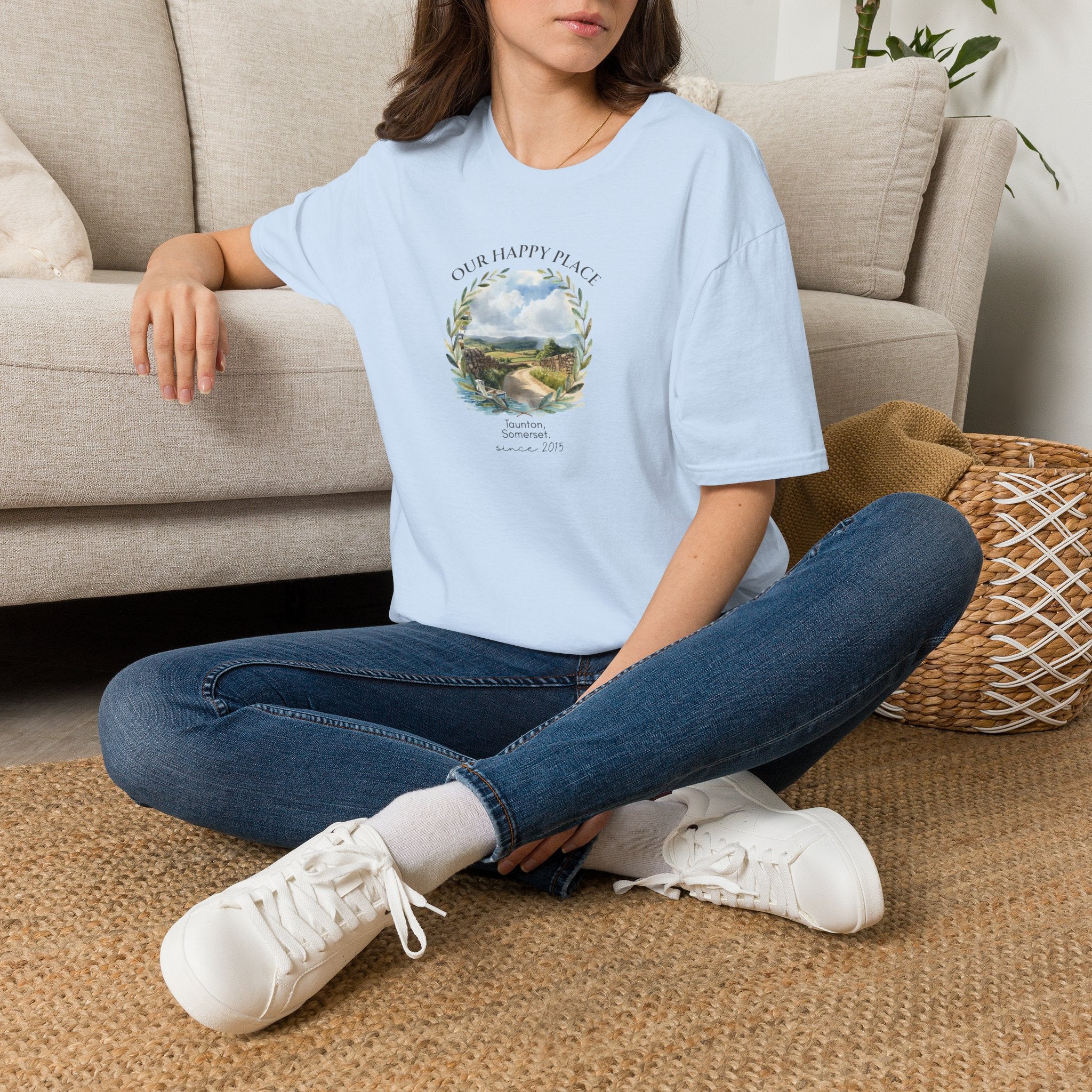 Our Happy Place Scenic T‑Shirt — Personalized Town Landscape Tee