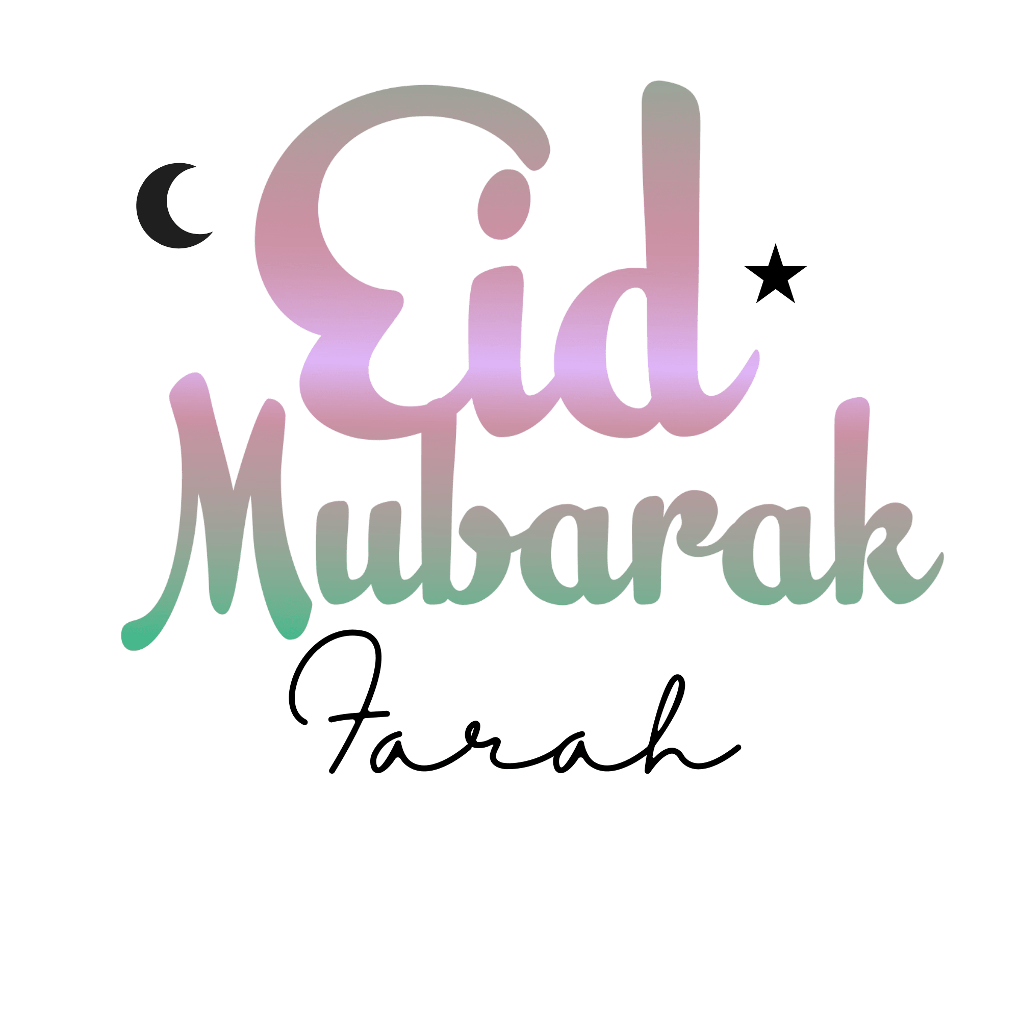 White mug design with Eid Mubarak and name Farah, crescent and star accents