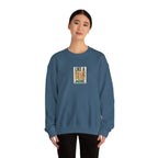 Blue crewneck sweatshirt with 'LIKE A PINE' front graphic on model