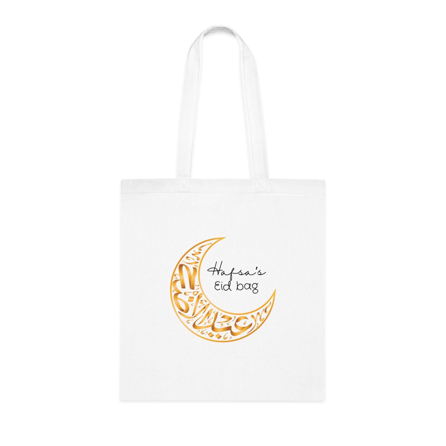 Personalised Eid Tote Bag | Custom Name Gold Crescent Moon Cotton Bag | Islamic Gift