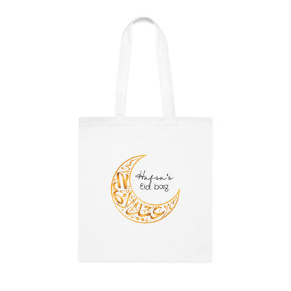 Personalised Eid Tote Bag | Custom Name Gold Crescent Moon Cotton Bag | Islamic Gift