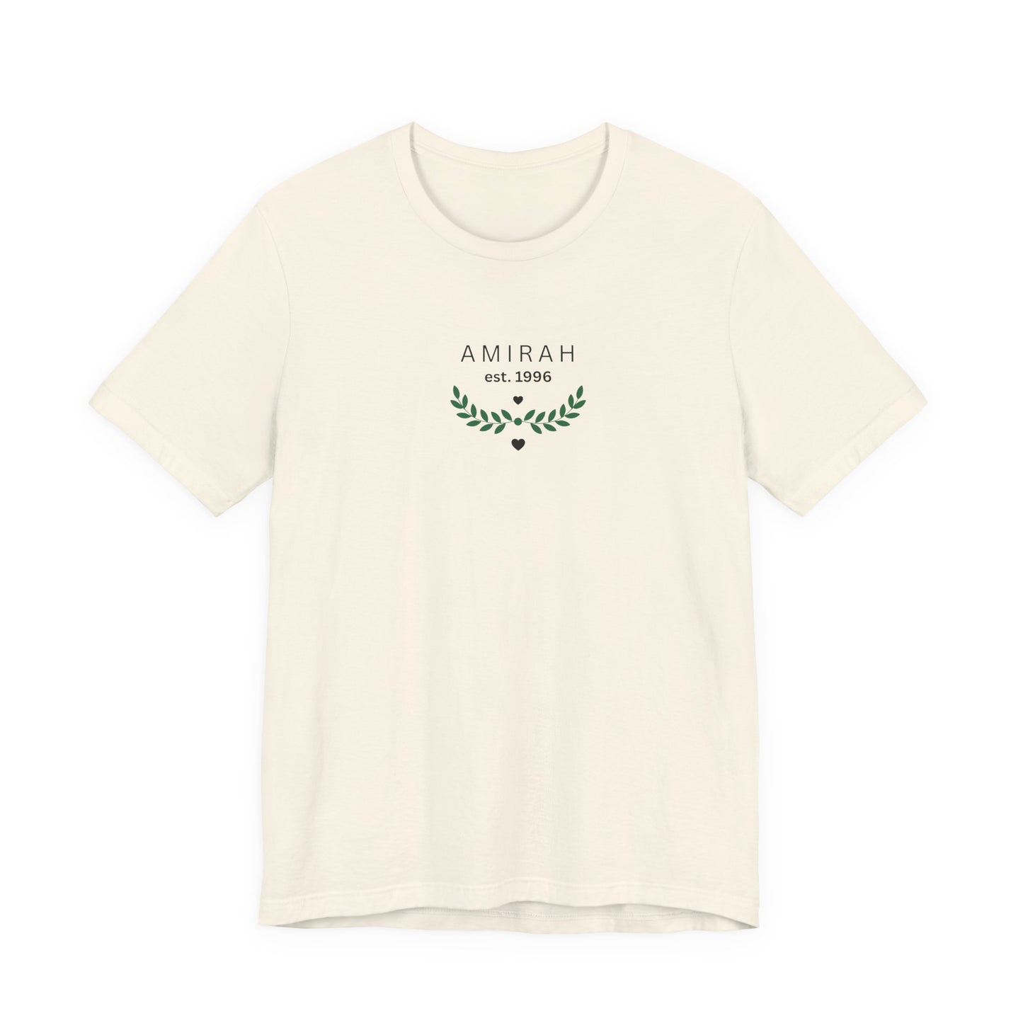 Personalized Name Tee — “AMIRAH est. 1996” Floral Monogram T-Shirt
