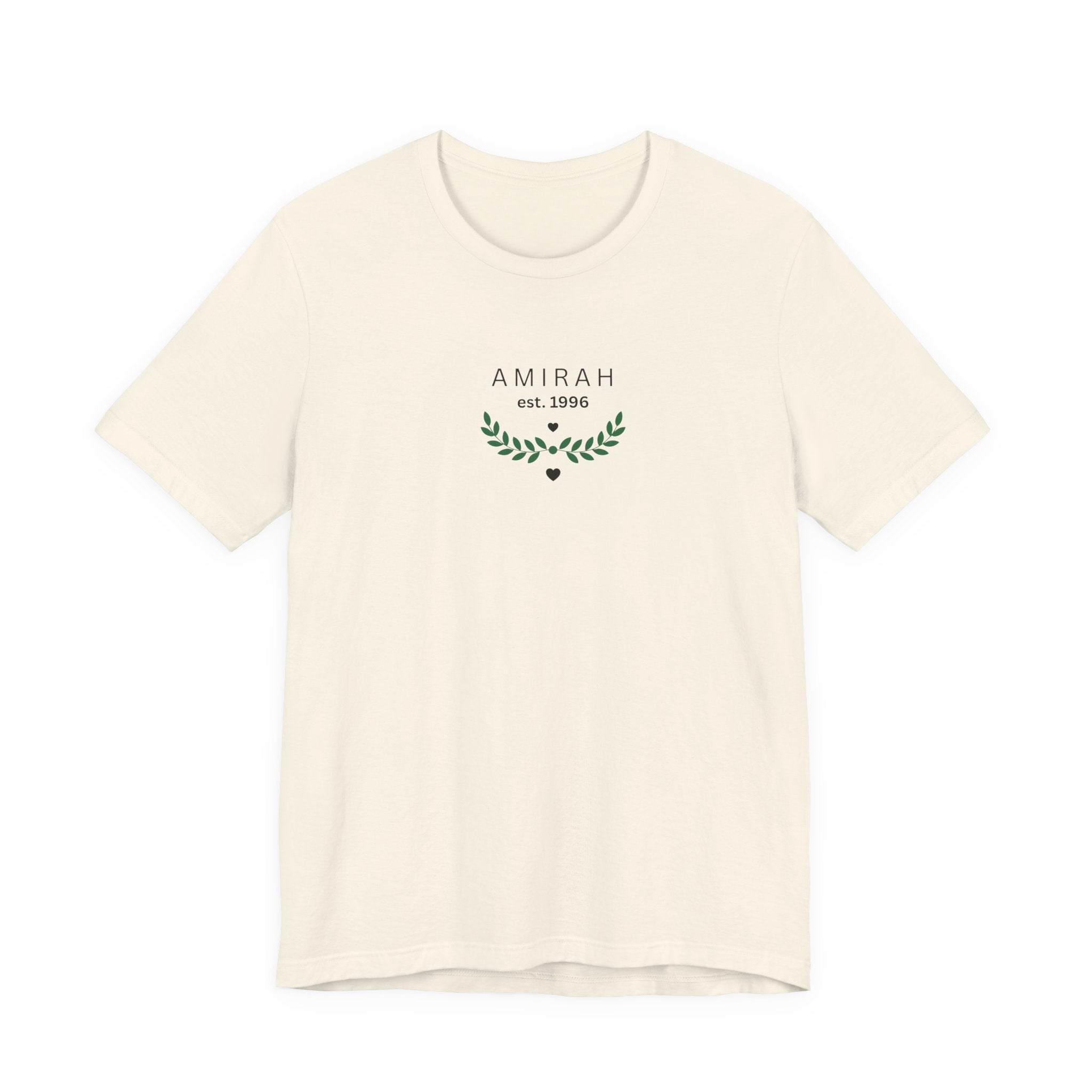 Personalized Name Tee — “AMIRAH est. 1996” Floral Monogram T-Shirt
