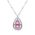 Silver oval pendant necklace with pink unicorn design and name "MARIUM"