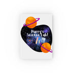 Science-themed journal cover with purple heart, planets, and “Harvey’s Science Lab!”