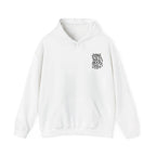 White minimal graphic hoodie with hood and front pocket, “Stay Wild Moon Child” chest logo