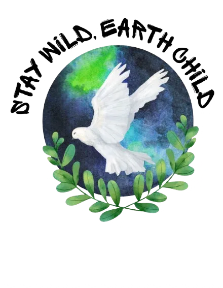 Dove nature emblem graphic with “Stay Wild, Earth Child” text on sweatshirt
