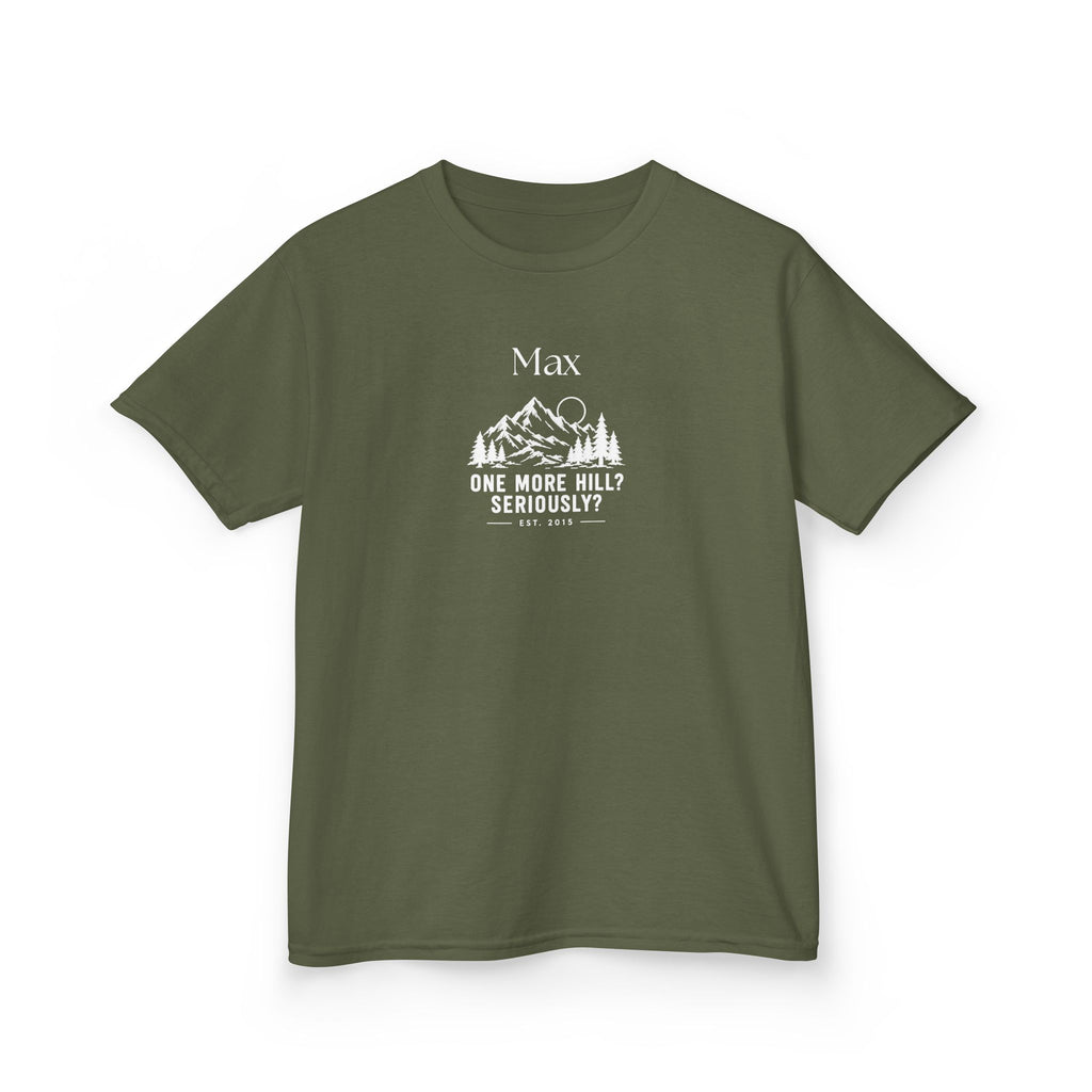 Kids' Personalised Mountain T-Shirt — "One More Hill? Seriously?"