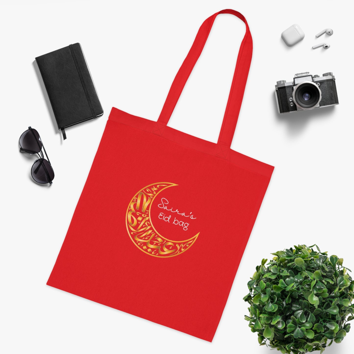 Personalised Eid Tote Bag | Custom Name Gold Crescent Moon Cotton Bag | Islamic Gift