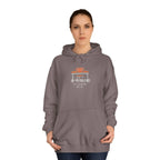 Gray unisex hoodie with drawstring hood and front pocket; desk '99 problems' print.