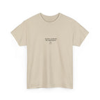Light tan crew-neck T-shirt with small "Keep calm it’s my birthday" chest graphic
