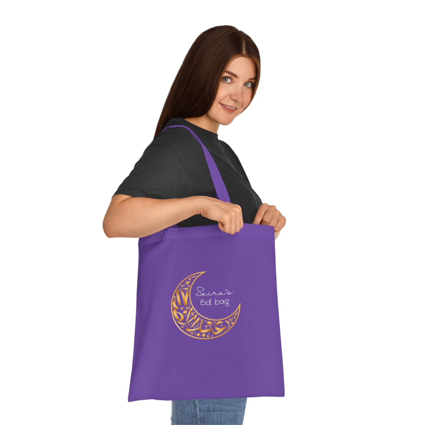 Personalised Eid Tote Bag | Custom Name Gold Crescent Moon Cotton Bag | Islamic Gift