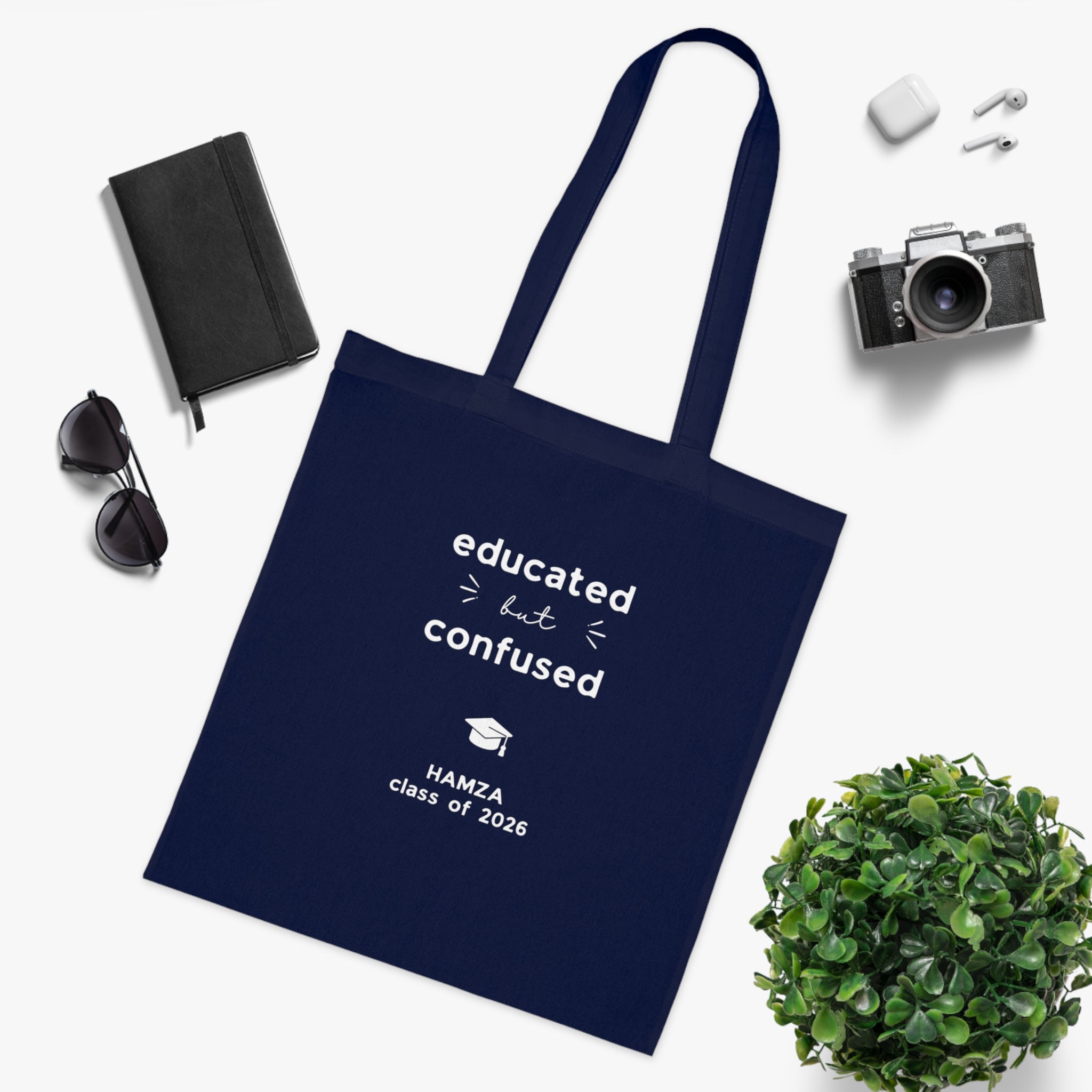 Graduation Tote Bag — "educated but confused" Personalised Class of 2026 Cotton Tote