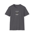 Charcoal crewneck t-shirt with centered 'Slow Progress Is Still Progress' plant graphic