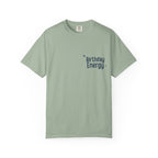 Sage green crewneck T-shirt with "Birthday Energy" text graphic