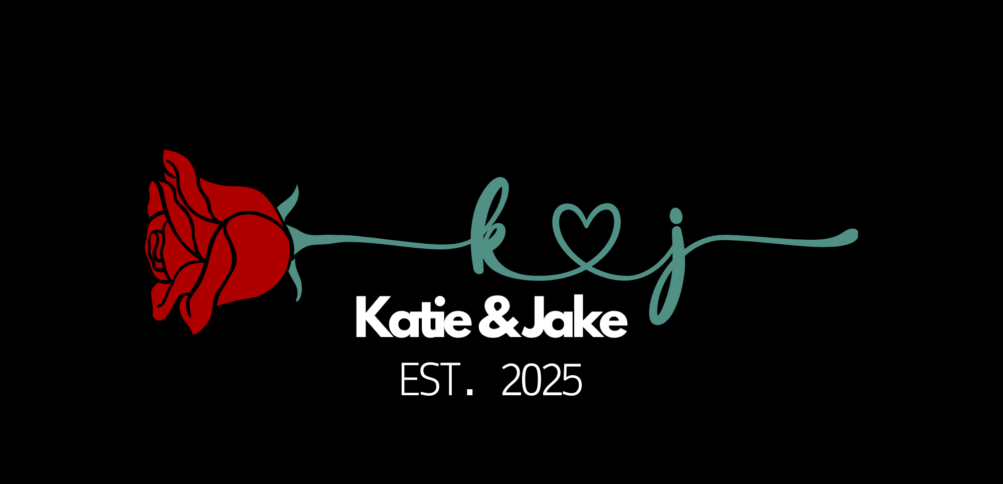 Personalised tote bag design: red rose with “Katie & Jake” and EST. 2025