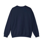 Navy crewneck cat birthday sweatshirt back view, plain design, long sleeves