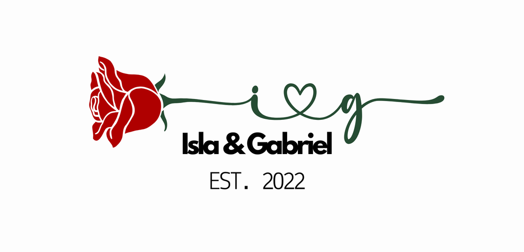 Personalised tote bag design: red rose with “Isla & Gabri” and EST. 2022