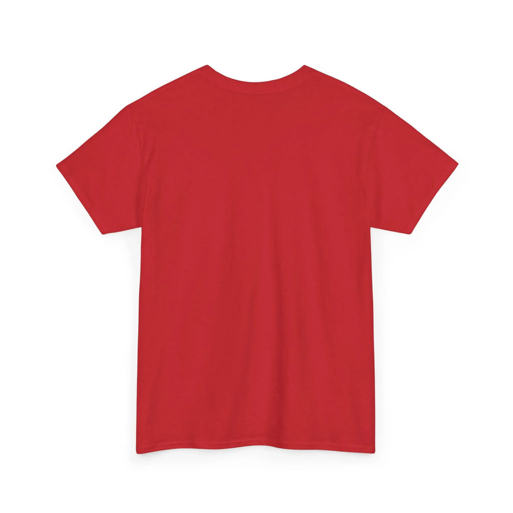 Unisex heavy cotton tee, red crewneck short-sleeve angled back