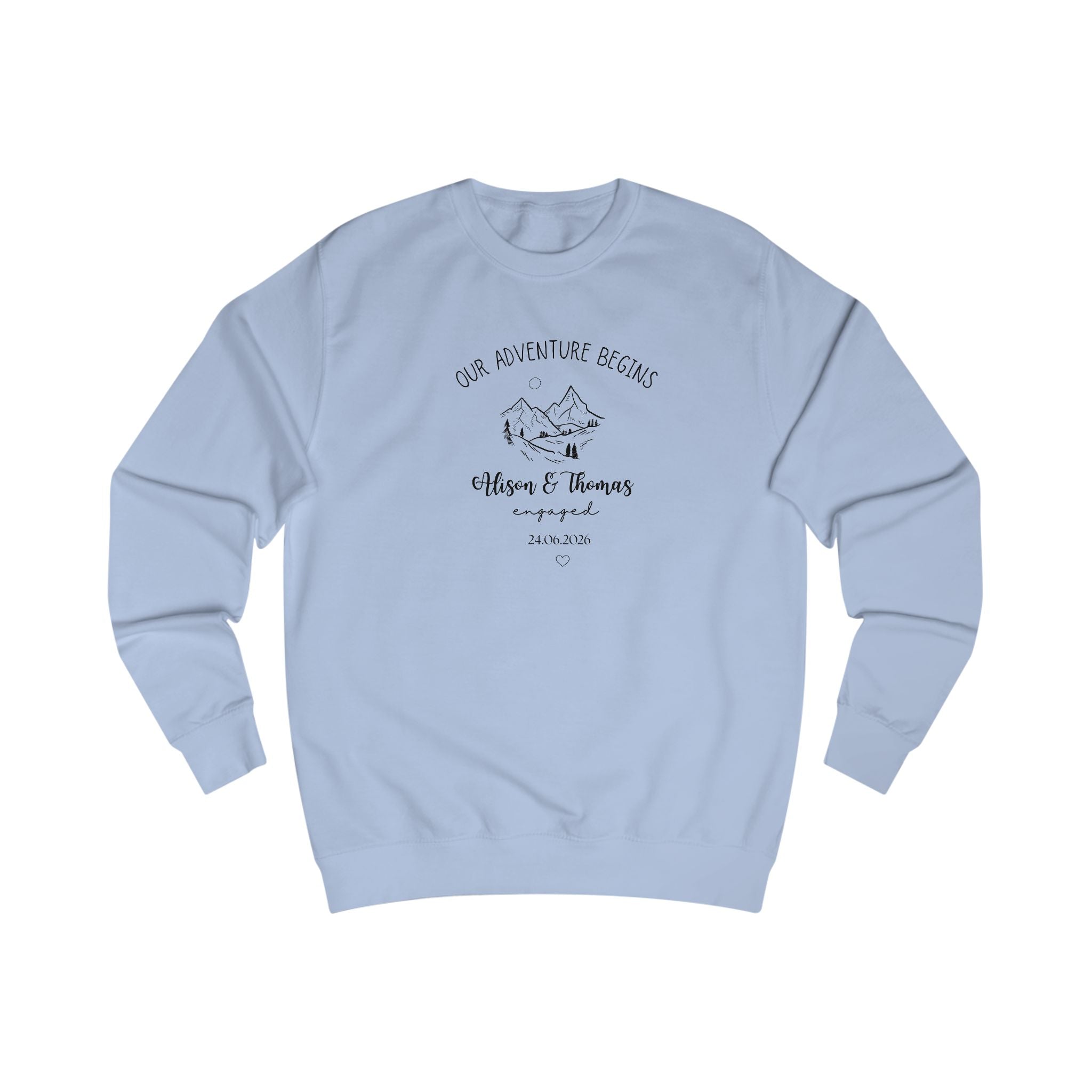 Personalised 'Our Adventure Begins' Sweatshirt | Custom Names | Couples Gift
