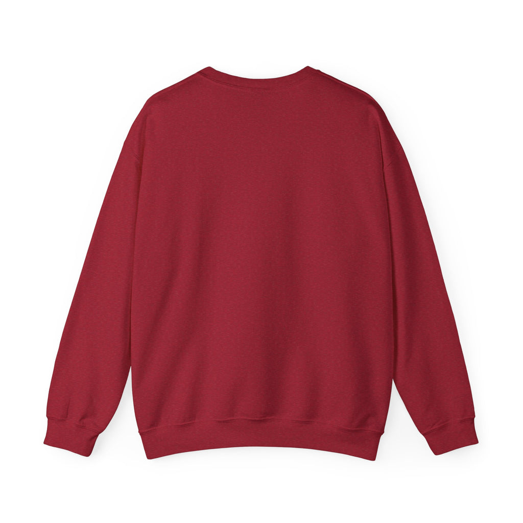 Antique cherry red crewneck sweatshirt with small front plant graphic