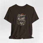 Brown plant lover t-shirt with 'crazy plant person' botanical graphic, crew neck