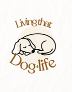 White T-shirt graphic featuring a dog and “Livingthat Dog life” text