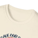 Save Our Seas T-Shirt | Retro Sunset Ocean Conservation Tee UK - AlleyCrafters