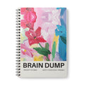 A5 spiral notebook with colorful floral cover and black lined pages visible at spine