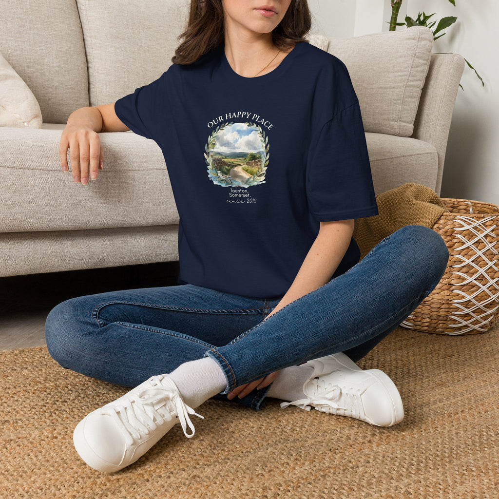 Our Happy Place Scenic T‑Shirt — Personalized Town Landscape Tee