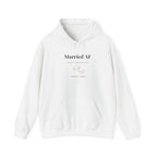 White couples hoodie with drawstring hood, kangaroo pocket, "Married AF" and ring graphic