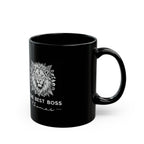 Black Best Boss mug with lion graphic, handle, and 'THE BEST BOSS' thomas