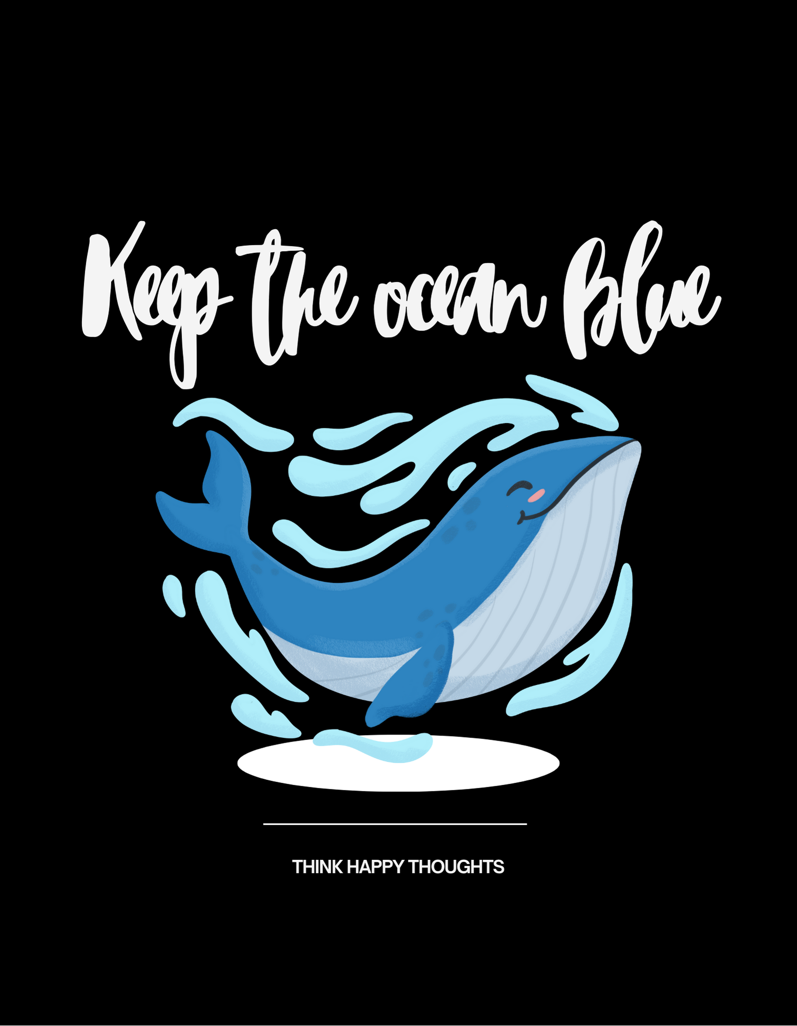 Black sweatshirt with 'Keep the ocean blue' whale graphic, crewneck long sleeves