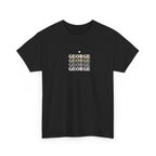 Personalised name stack T-shirt, black, stacked 'GEORGE' text