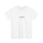 White crew-neck T-shirt with front graphic text "Keep Calm Its My Birthday"