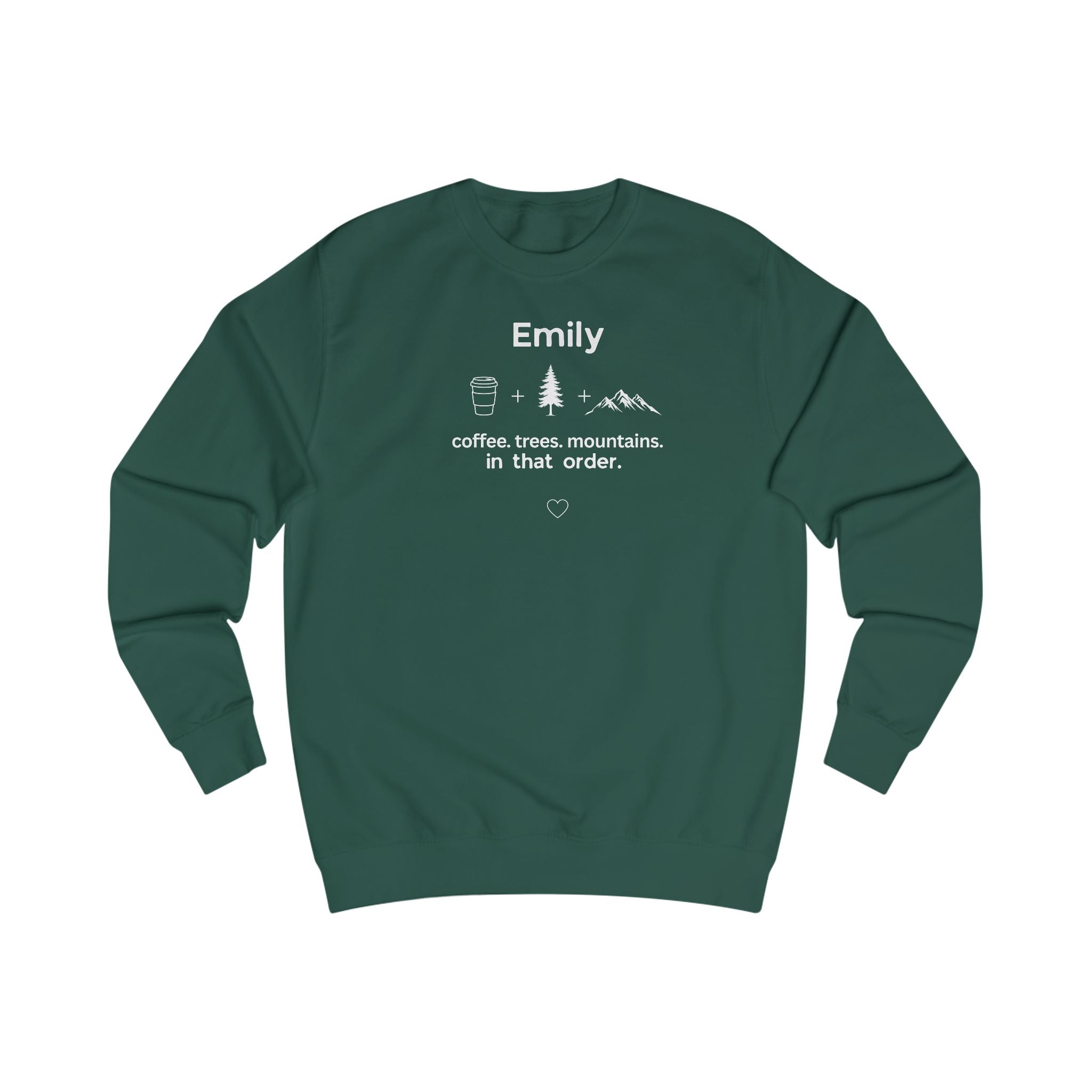 Personalised 'Coffee, Trees, Mountains' Sweatshirt | Custom Name Outdoor Crewneck