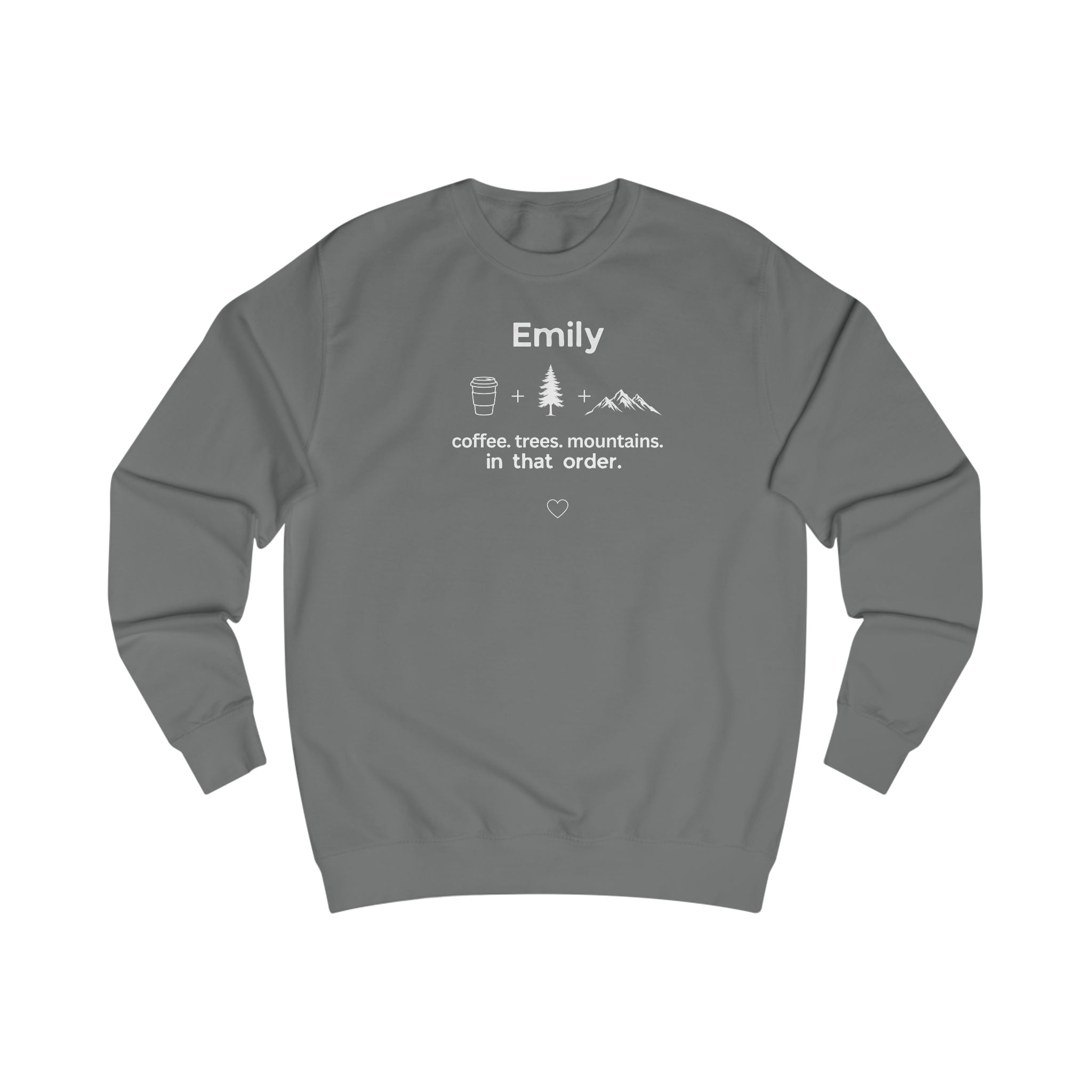 Personalised 'Coffee, Trees, Mountains' Sweatshirt | Custom Name Outdoor Crewneck