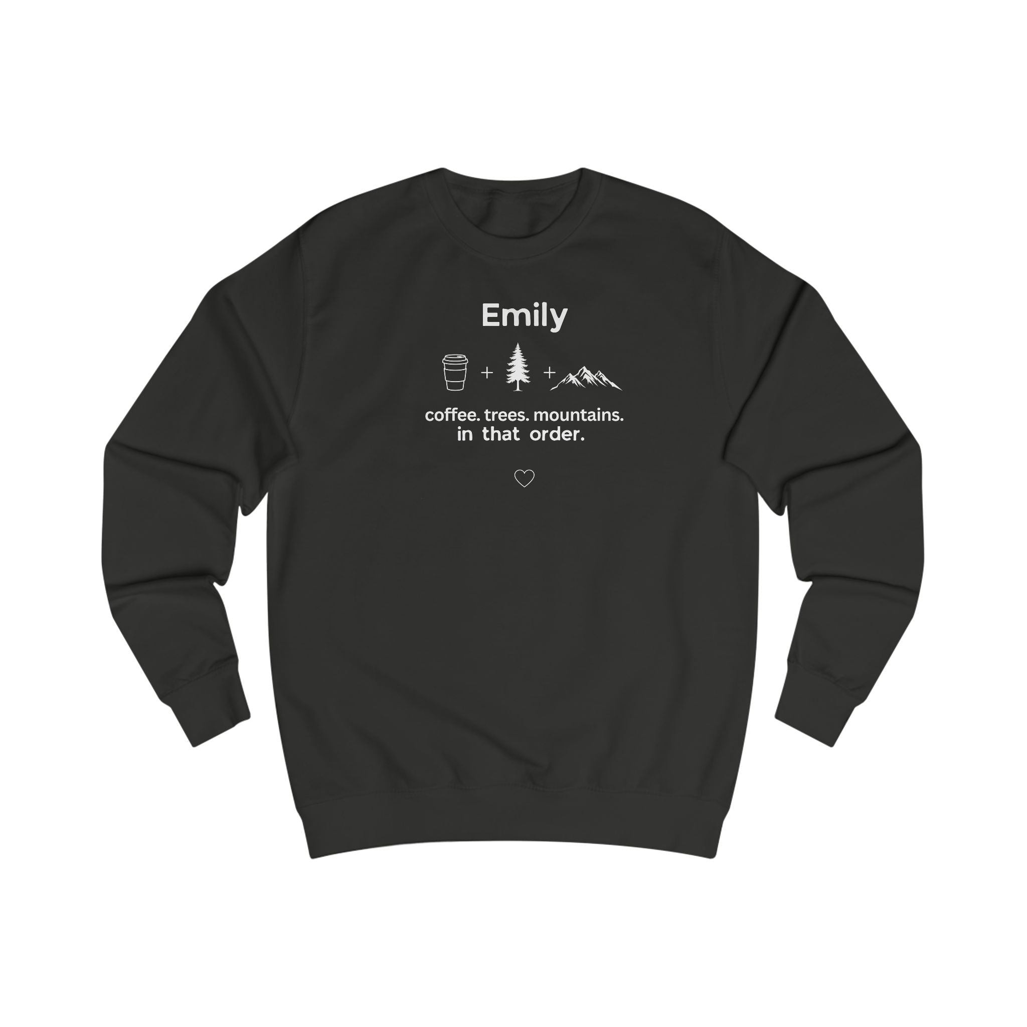 Personalised 'Coffee, Trees, Mountains' Sweatshirt | Custom Name Outdoor Crewneck