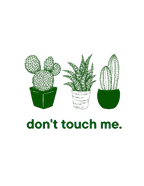Green cactus icons with "don't touch me." text on a hoodie front
